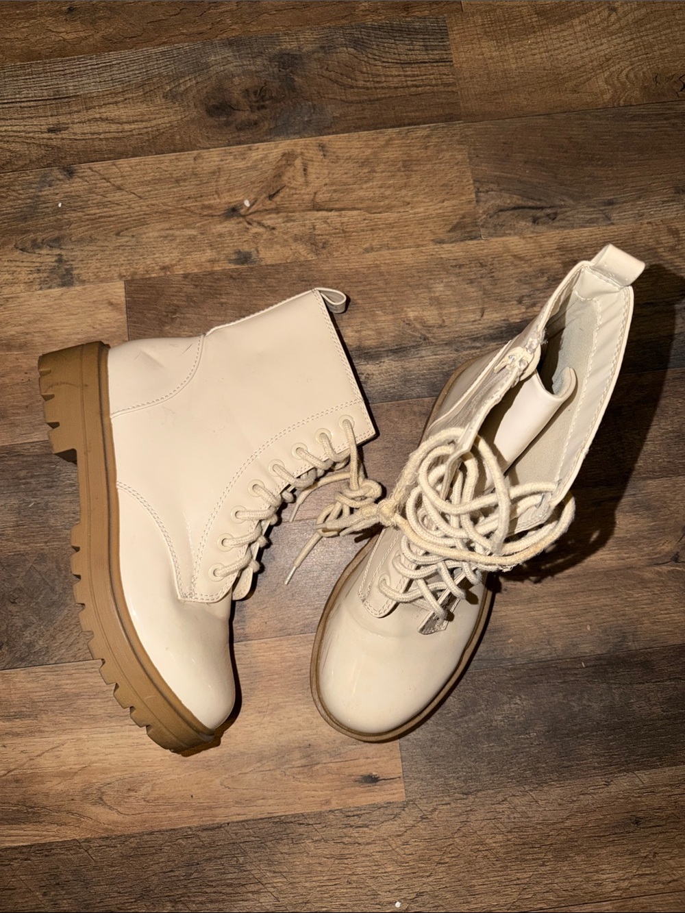 Soda Cream Combat Boots with Tan Lug Sole